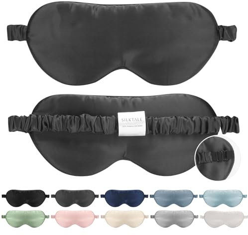 SILKTALE Schlafmaske Seide für Herren Frauen,19 Momme 100% Maulbeerseide Augenmaske für Seitenschläfer, Lichtblockierende Seiden Schlafbrille mit Verstellbares Gummiband für Reisen,Dunkelgrau