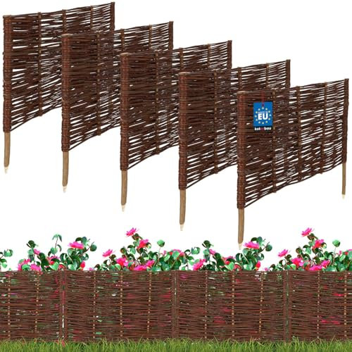 KOTARBAU® 5er Set Beetbegrenzung Weidenzaun 60 x 40 cm Zaun Beeteinfassung Beet Beetumrandung Steckzaun Rasenkante Weide Beeteinfassung Gartenzaun Zum Stecken Flexible Weidengeflecht