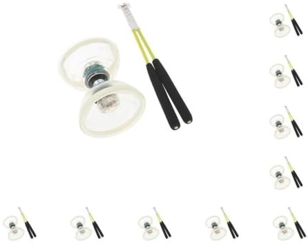 Lot de 10 diabolo à triple roulement avec baguettes et cordes de jonglage Chinois Blanc 13 cm