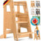 KIDIZ® Lernturm für Kinder ab 1 Jahr inkl. Lernuhr | 3-stufig Höhenverstellbarer Tritthocker aus Kiefernholz | spielerisch motorische Fähigkeiten fördern Montessori Learning Tower bis 50 kg belastbar
