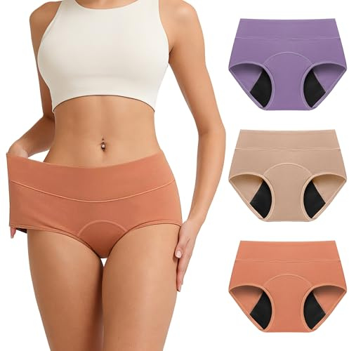 RFOGJV Culotte Menstruelle Coton Femme Taille Haute Anti-Fuite Lot De 3 | 4 Couches Lavable, Absorption 60ML Anti-fuite, Flux Tres Abondant Convient aux Femmes, Adolescentes et Postpartum