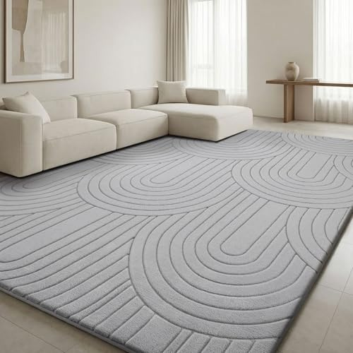 Treeboy Teppiche Gegend 200 X 300 cm Kurzflor Hellgrau Teppich Wohnzimmer | Flauschig Schlafzimmer Teppich Waschbar Carpet Großer Teppiche Gegend mit Rutschmatte Kinderzimmer 3D Organische Form Rug