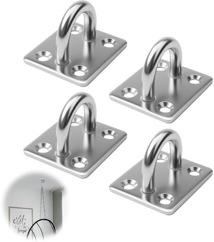 4PCS M6 Pad Eye Plate Suspension Ceiling Hook 16 Screws 304 Stainless Steel | Corrosion-resistant stainless steel,max 20kg load,simple installation,indoor & outdoor use,comes with matching screws