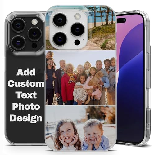 TULLUN Personalised Phone Case for iPhone - Custom 3-V2 Photos Collage Design - Soft TPU Gel Rubber Cover - Shockproof Slim Fit for All Models 5/6/7/8/X/11/12/13/14/15/16/17/SE/Pro/Max/Mini/Air