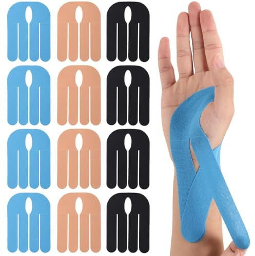 THQAE 12 Pcs kinesiotapes, Kinesiotapes Vorgeschnitten for Handgelenk, Wasserfestes kinesiotape für Schmerzlinderung, Original Baumwolle Handgelenk Tape für Sport&Dauerhafte Unterstützung