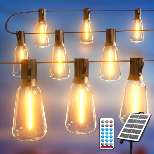 Solar Lichterkette Aussen,12.8M 18+1 LED Lichterkette Außen Solar mit Fernbedienung S14 Glühbirnen Wasserdicht 13 Modes Timer Dimmbar Solarlichterkette Outdoor für Garten Party Hochzeit Deko Warmweiß