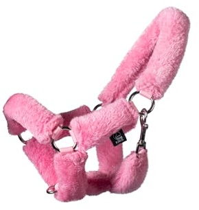 Holly & Claire Hobby Horse Halfter mit flauschigem Kunstfell | Steckenpferd Zubehör verstellbar | Weich & Langlebig | In Rosa, Blau & Schwarz | Modell 15893 (Rosa)
