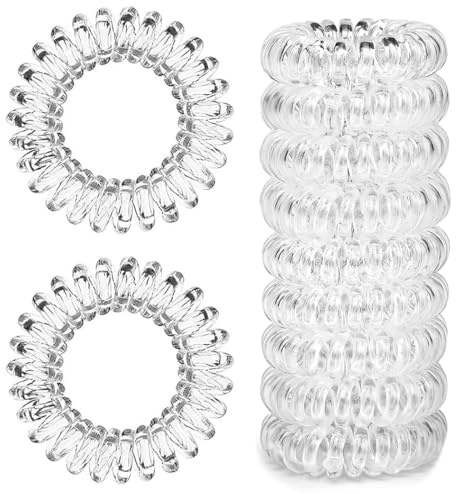 GNALIA 10 Stück Haargummi Damen, Durchsichtige Spiral Haargummis, Ohne Abdrücke, Hoher Starker Halt, Wasserabweisend, 3,8 Cm, Weiß
