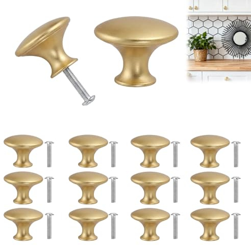 Funver 12PCS Pomos para Armario Negros de Metal, 30mm Tiradores Cajones Antiguos, Tiradores de Muebles con Diseño Redondo para Muebles Cocina Baño Armarios Vestidores Tocadores (oro)