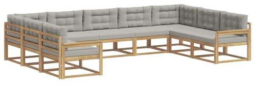 vidaXL Outdoor-Sofagarnitur mit Kissen 9 pcs Weiß und Hellgrau, Zeitgemäße Gartenmöbel, modernes Sofa-Set, gemütliche Lounge für den Pool, Sitzgruppe für den Garten