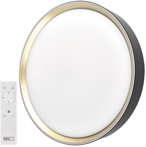 EMOS LED-Deckenlampe 30W, dimmbar, wählbare Lichtfarbe, rund, Schwarz/Gold | LED-Zimmerleuchte aus Stahlblech, 40cm, einstellbare Lichtfarbe von 2 700 bis 6 500 Kelvin, Helligkeit 180 bis 1 800 Lumen