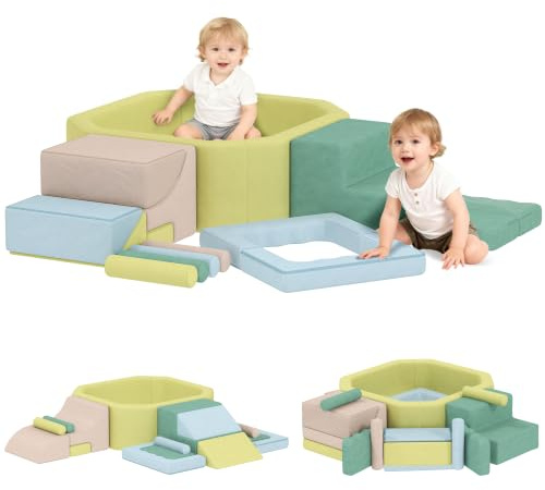 AIYAPLAY Parcours Motricité Bébé en Mousse 15 PCS avec Piscine à Balles | Module Motricité Bébé, Housse Amovible et Lavable, Soft Play Corner Climber, pour Tout-Petits 3 Ans+, Multicolore