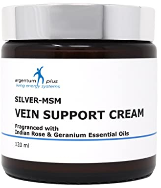 Silber-MSM Venen Support Crème mit essentiellen Ölen von Palmarosaöl und Geranium -120 ml