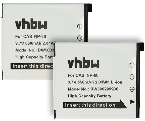 vhbw 2X Akku kompatibel mit Casio Exilim EX-Z21 | EX-Z20, EX-Z22, EX-FS10, EX-S10, EX-Z25, EX-S12, EX-Z19 Kamera (550 mAh, 3,6 V, Li-Ion)