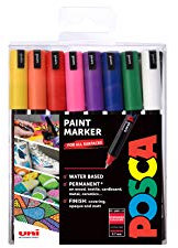 POSCA PC-1MR Permanent Marker Paint Pens. Ultra Fine Tip for Art & Crafts. Multi Surface Use On Wood Metal Paper Canvas Cardboard Glass Fabric Ceramic Rock Pebble Stone Porcelain. Set of 16 Colours