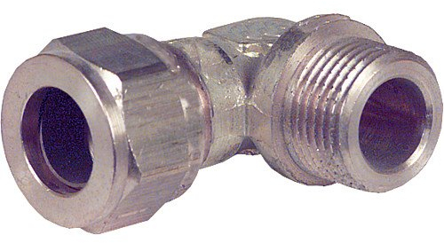 Klemmringverschraubung aus Messing, Winkel 90°, einseitig AG, 10 mm x DN 15 (1/2)