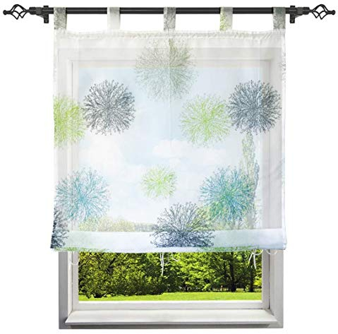 Raffrollo mit Schön Feuerwerk Druck Design Raffgardine Voile Transparent Vorhang (BxH 80x150cm, Blau/Grün)