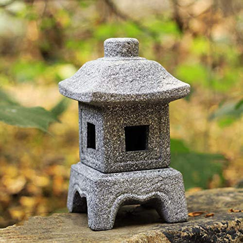 zenggp Candelabro Decoración Imitación Piedra Mini Faro Bluestone Linterna Jardín Cerámica Paisaje Micro Paisaje Té Ceremonia