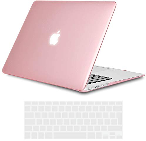 TECOOL Hülle Kompatibel mit Alten MacBook Air 13 Zoll 2010-2017 (A1466 A1369), Ultradünne Schutzhülle Hartschale Case mit Tastaturschutz (EU Layout), Kristall Fuchsie