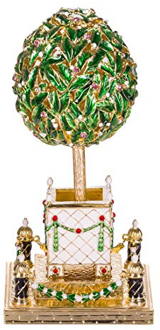 Fabergé-Stil Ei/Schmuckkästchen Lorbeerbaum (Orangenbaum) mit Vogel 16 cm