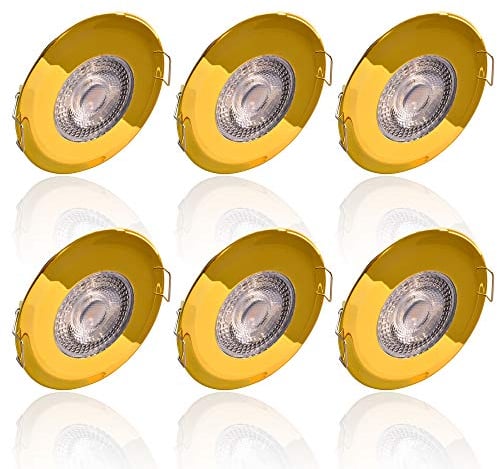 max K O M F O R T 6x LED Bad Einbaustrahler IP44 Ultraflach 5 Watt Gold 230V Rund warmweiß Deckenstrahler Spot Deckenspot Lumena