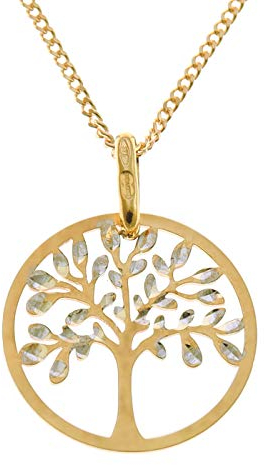 Alexander Castle Yggdrasil Crann Bethadh Halskette mit Lebensbaum-Anhänger aus 9 Karat Gold, mit 45,7 cm langer Goldkette und Schmuck-Geschenkbox, 15 mm, Gold