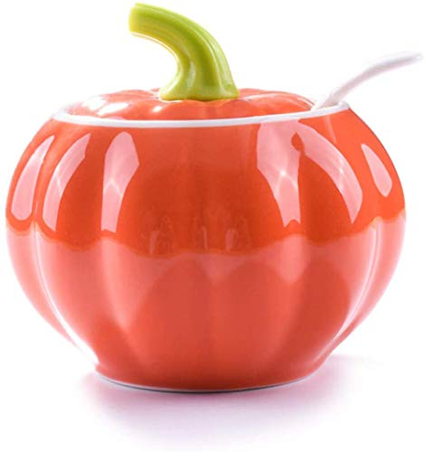 YBK Tech Cute Pumpkin Candy Jar Ceramic Sugar Bowl for Coffee Tasting (Orange)