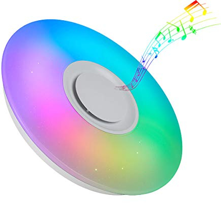 Horevo Lámpara de Techo LED con Control Remoto 24W, Altavoz Bluetooth y Luz de Arcoíris de Control APP para Sala de Estar, Luz de Música RGB Regulable Blanca Cálida/Fría de Ø40cm, certificación CE