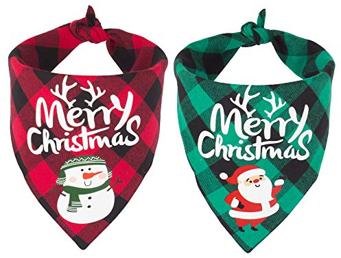 ADOGGYGO Hundehalstuch, klassisch, kariert, Weihnachtsmann und Schneemann, 2 Stück