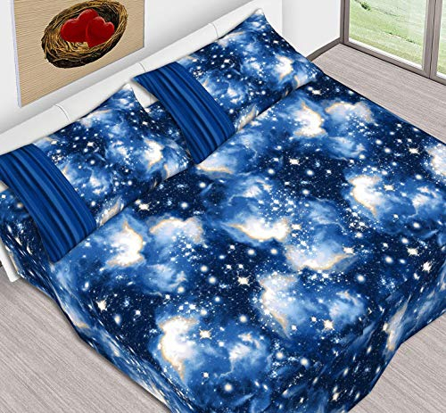 il dolce stile della tua casa completo lenzuola matrimoniali/singole/piazza e mezza puro cotone sotto con angoli matrimoniale maxi sopra e due federe modello universo notte stellata (Matrimoniale)