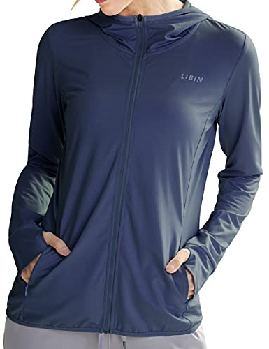 Libin UV Schutzkleidung Shirt Damen UPF 50+ Sun Hoodie | Sonnenschutz Hoodie Full Zip UV kleidung damen Laufshirt Langarm Sportshirt für Running Wandern Outdoor Surfen mit Taschen