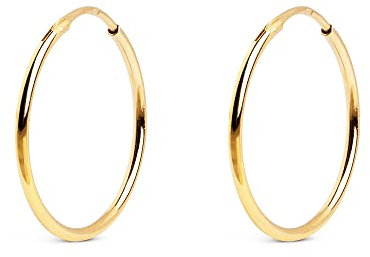 SINGULARU - Pendientes Aro Maria M. Grandes en Latón con Acabado Baño de Oro de 18 Kt. Aretes Talla M con Cierre Congo. Joyas para Mujer