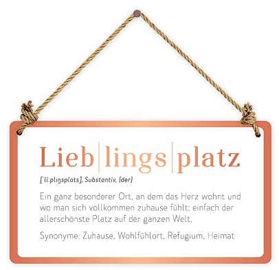 Grafik-Werkstatt Deko-Schild aus Pappe mit Kordel | Wand-Dekoration | Lieblingsplatz, weiß, lang