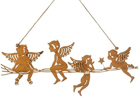 Rostoptik Engeltreff mit 4 Engeln zum Hängen 40 x 15 cm an Band
