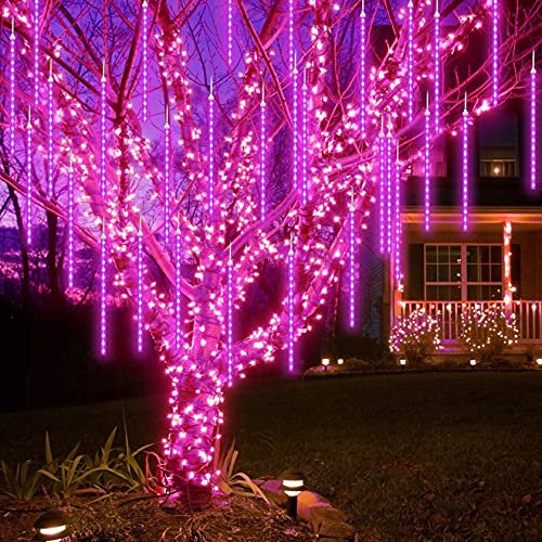 CGUOZI 30cm 8 Tubes 192 LEDS Luci Della Pioggia di Meteore, Stringa Luci Esterno Impermeabile IP65 Luci Natale per Natalizie Albero del Giardino Festa di Nozze Interno Decorazione Viola