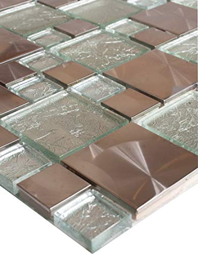 Bador 11 Matten 1m² Glasmosaik Mosaik Fliesen Mosaikfliesen Glasfliesen Glas Edelstahl Silber 30x30 cm