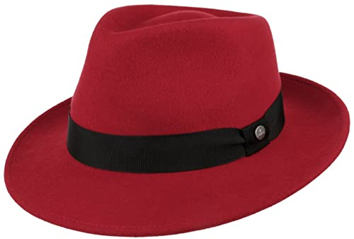 LIERYS City Filzhut Wollfilzhut Damen Herren Wasserabweisend Packable Bogarthut Fedora Sommer Winter rot XL (60-61 cm)