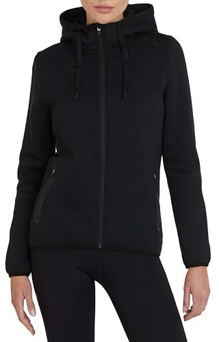 TCA Womens Revolution Tech Workout Thermal Running Hoodie Jacket with Zip Pockets and Thumbholes - Black Marl, M