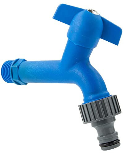 tecuro KTW-Auslaufventil 1/2 Zoll mit Steckkupplung, Dichtband, blau - 22774-PD