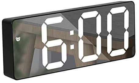 STFMHEZ Mirror Alarm Clock LED Digital Clock with Temperature & Date Calendar, Snooze, Adjustable Brightness, Voice Control Night Mode Bedside Alarm Clocks for Bedroom, Office (Black)