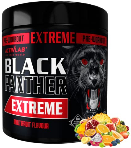 Activlab Black Panther EXTREME 300g, Pre Workout Powder Energy, Physical Performance with Citrulline, Creatine, Beta Alanine, Caffeine, VIT B, HMB, 300g, 15 Servings (Multifruit)