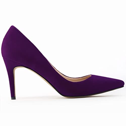 QIANKUN Scarpe sexy con tacco alto da donna, con tacco alto, alla moda, con punta a punta, elegante, nero, rosso, da lavoro, matrimonio, tacchi alti, taglie forti, viola, taglia 36