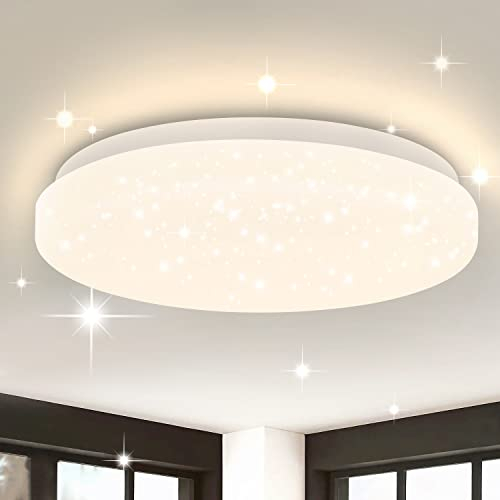 ZMH Deckenlampe Led Deckenleuchte Schlafzimmer - 15W Schlafzimmerlampe Sternenhimmel Warmweiß 21cm Küchenlampe Glitzer Flurlampe Rund Klein Küche Deckenbeleuchtung Sternendekor für Flur Kinderzimmer