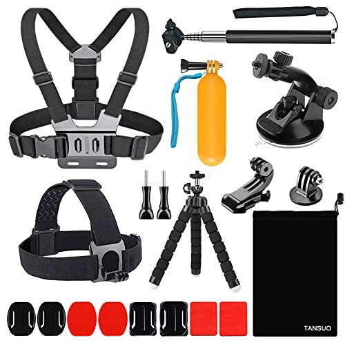 TANSUO 13 in 1 Zubehör für Gopro, Action Kamera Zubehör Kit Kompatibel mit GoPro Hero 12 11 10 9 8 Max 7 6 5 4 Schwarz SJ4000 und andere Sportkameras