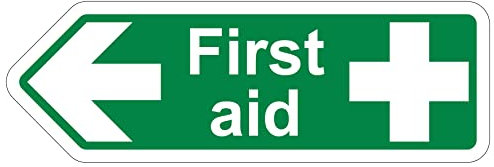 VSafety - Cartello di sicurezza a forma di freccia di primo soccorso a sinistra, 300 x 100 – 1 mm in plastica rigida