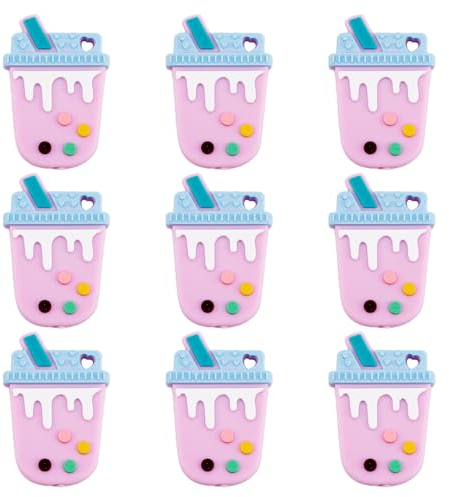 Beadthoven 10pcs Milk Tea Boba Silicone Beads 35mm Cute Drink Bottle Charm Beads DIY Bracelet Necklace Beads Silicone Beads Loose Rubber Focal Beads for Lanyards Pen Keychain Jewelry Making DIY Craft