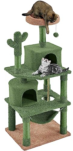 Yaheetech Albero Tiragraffi per Gatti a Forma di Cactus 158,5 cm Torre con Giocattolo Gioco Palle Amaca in Sisal a Più Livelli