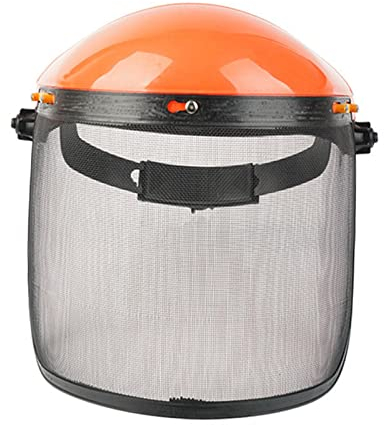 harayaa Kettensägenhelm, Sicherheitsschutzhelm, Größenverstellbar, Mesh-Gesichtsschutz, Metallgewebe für Freischneider Elektro-Motorsägen-, Orangefarbene Kappen