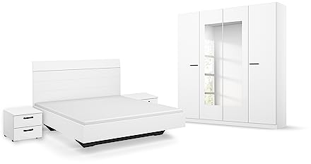 Rauch Möbel Florenz Schlafzimmer, Alpinweiß, bestehend aus Bett mit Liegefläche 160x200 cm inklusive 2 Nachttische und Drehtürenschrank mit Spiegel BxHxT 181x210x54 cm