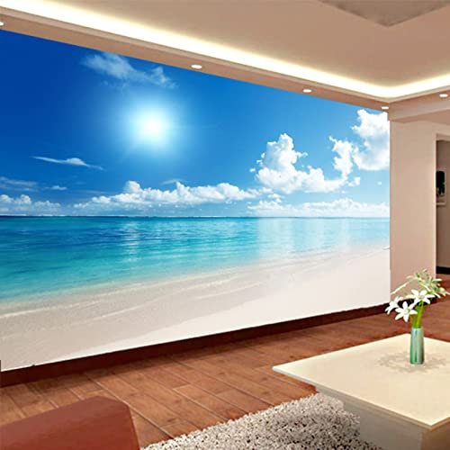 GIVLWF Papier Peint de 3D Vue Sur L'océan Ciel Bleu, Nuages Plage Paysage Panoramique Déco Mural - pour Salon Chambre D'Enfant Décoration Murale 150 x 105 cm